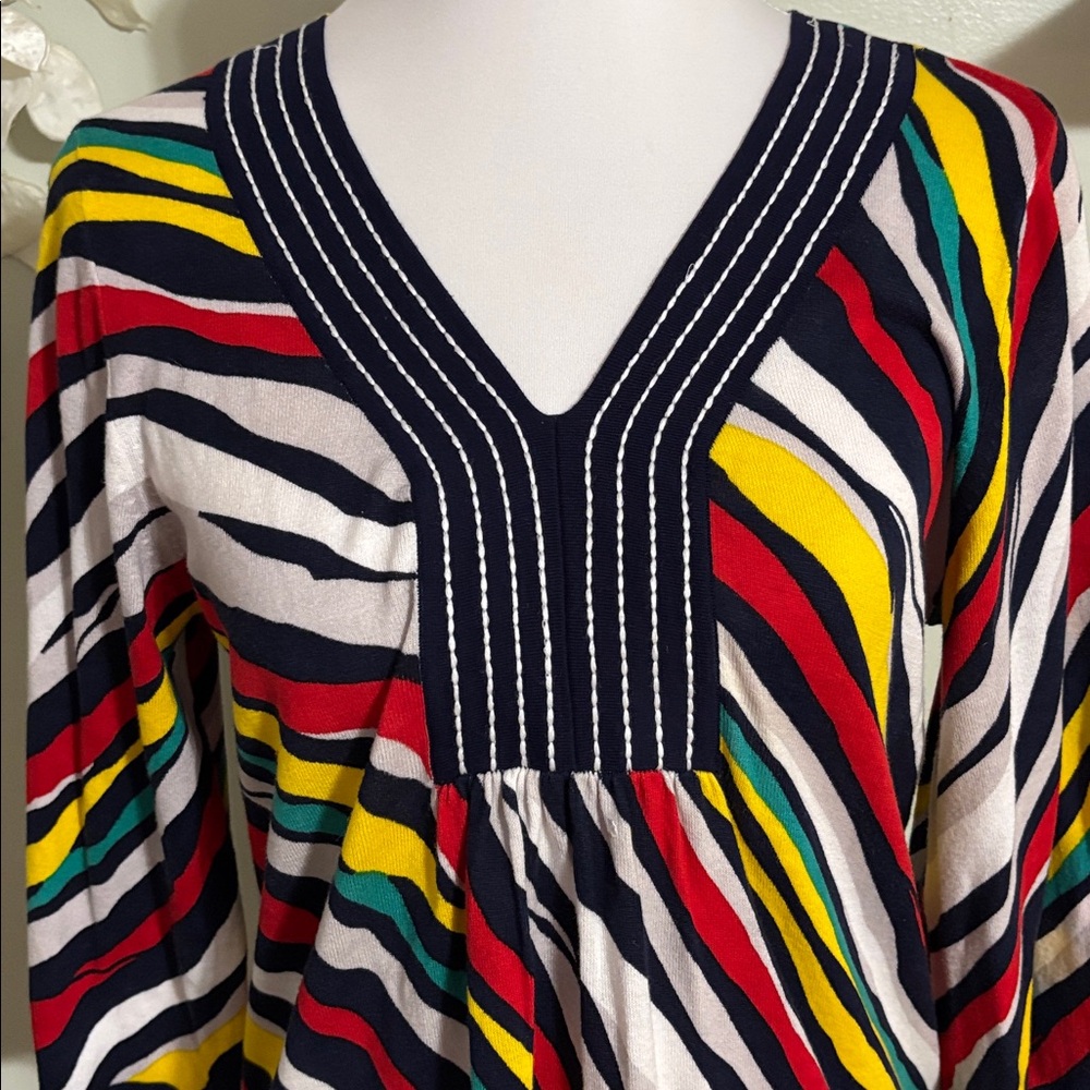 August Silk Colorful Striped V-Neck Blouse - Picture 2 of 6